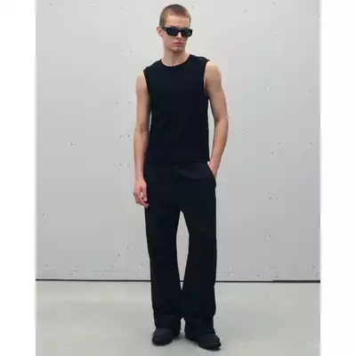 Eleven - Áo Ba Lỗ Nam Cổ Tròn Vải Gân Thêu Mono | Màu Đen
