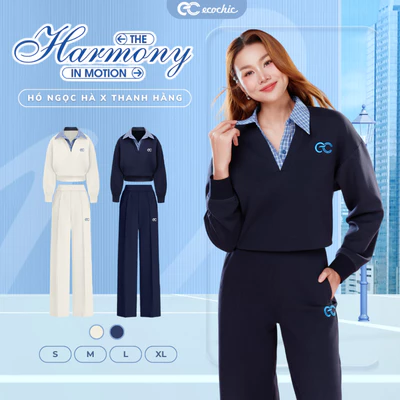Set Bộ ECOCHIC MOTION TRACK Áo Polo Cổ V Phối Sơ Mi Caro Quần Suông Chất Liệu Cao Cấp Chính Hãng B202