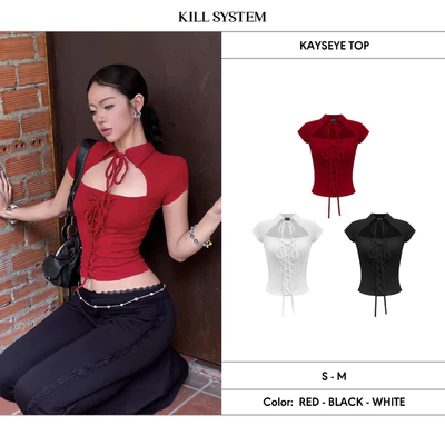 Áo kiểu khoét ngực thắt nơ ôm body tôn dáng KATSEYE - 𝐊𝐈𝐋𝐋 𝐒𝐘𝐒𝐓𝐄𝐌