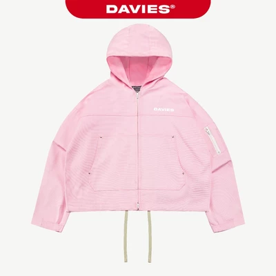 Áo khoác hồng pastel hoodie zip DAVIES có nón kèm dây rút thiết kế 4 nút túi hộp Original Hooded Canvas Jacket |D-AK12-H