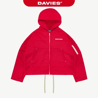 Áo khoác đỏ có nón 4 nút kim loại DAVIES in chữ thân sau túi hộp kèm lót dù Original Hooded Canvas Jacket |D-AK12-DO