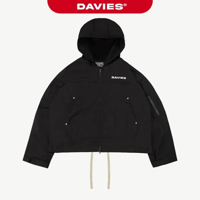 Áo khoác hoodie zip 4 nút kim loại DAVIES in chữ thân sau màu đen túi hộp Original Hooded Canvas Jacket |D-AK12-D
