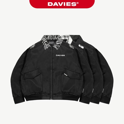 Áo khoác bomber croptop nam nữ DAVIES dù protex phối vải flannel caro đen local brand Flannel Type Logo Jacket I D37-AK6