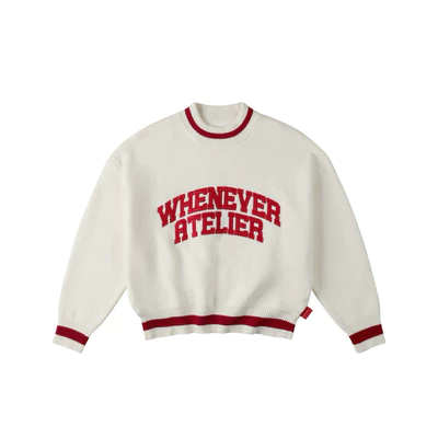 “WHENEVER” ÁO KHOÁC SWEATER LEN - BASIC LOGO KNIT SWEATER / WHITE RED