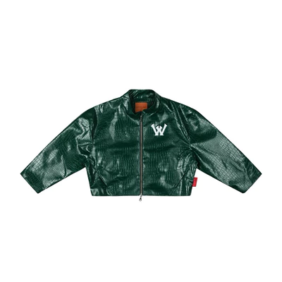 “WHENEVER” ÁO KHOÁC DA THÊU LOGO - NY LEATHER JACKET / GREEN