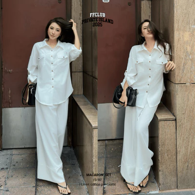 SET ÁO SƠ MI LINEN FORM RỘNG TAY DÀI MACARON FFCLUB MIX