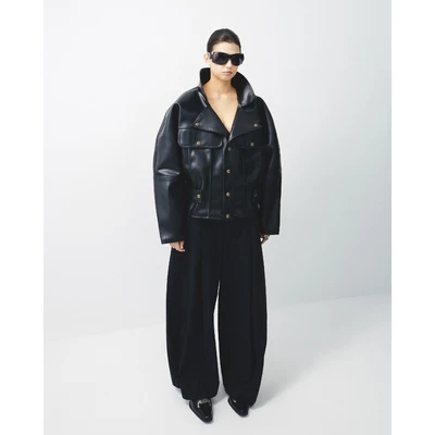 Áo Khoác Da Chất Liệu Faux Leather Cao Cấp 67PERCENT/67% Form Rộng Nhiều Nút - HIGHWAY LEATHER JACKE