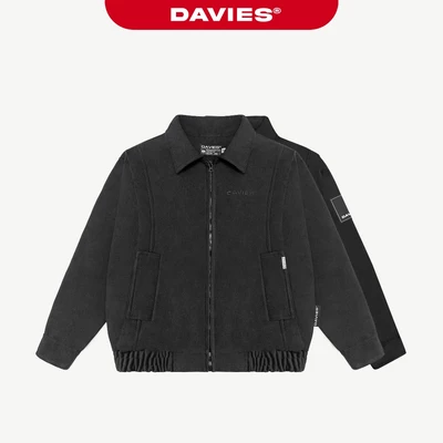 Áo khoác bomber nữ nam màu đen DAVIES local brand cổ bẻ form rộng chất da lộn, dù protex 2 lớp Coor Bomber Jacket