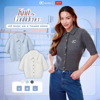 (LINK SALE) [ECOCHIC x CANIFA] Áo Len Cổ Bẻ Tay Lỡ Cài Nút Chất Liệu Cao Cấp Mềm Mịn Chính Hãng HNH EC02