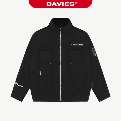 Jacket kaki local brand nam nữ DAVIES thêu nổi màu đen form rộng 2 lớp Embroidery Classic I D-AK3