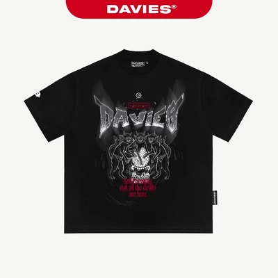 Áo thun local brand nam nữ DAVIES form rộng tay lỡ màu đen Tee Hell | D34-T1