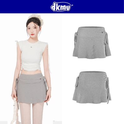 Chân váy chữ A ngắn màu xám thắt nơ DKMV có quần trong logo inox hình cá xinh đi học, đi chơi Beatrix Skirt | K-V1-X