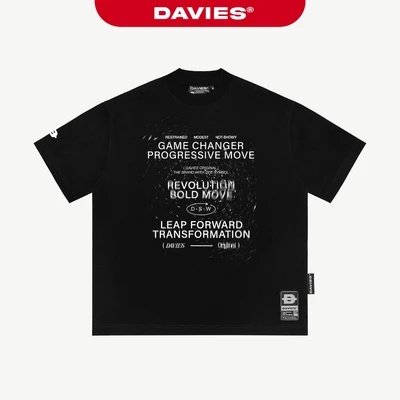 Áo thun local brand DAVIES nam nữ form rộng tay lỡ màu đen Tee Revolution l D33-T8