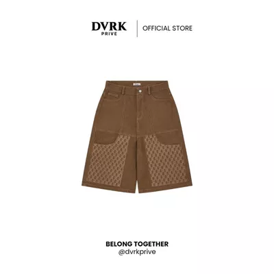 Quần Shorts Jeans Ống Rộng Hoạ Tiết Monogram Màu Nâu LE NUIT-DVRK-25W