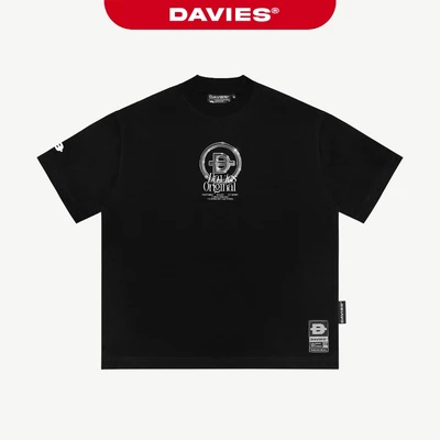 Áo phông local brand chính hãng DAVIES nam nữ form rộng tay lỡ màu đen Tee Flash | D32-T12