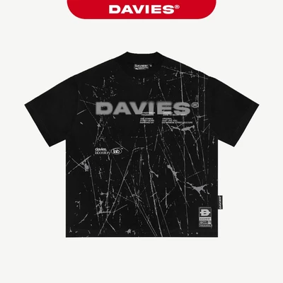 Áo phông rộng đen họa tiết in full DAVIES thun cotton thoáng mát nam, nữ kèm tag vải Blurred Lines Tee| D-T12