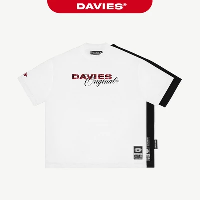 Áo thun cotton nam nữ local brand DAVIES form rộng tay lỡ màu đen, trắng Tee Flannel Type Logo l D37-T2