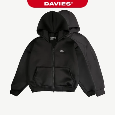 Áo khoác form boxy zip có mũ DAVIES màu đen Hooded Jacket POL| D33-AK2