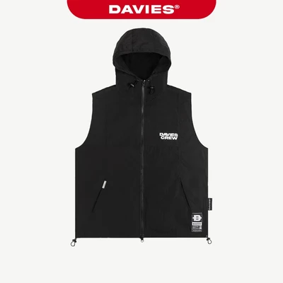 Áo khoác gile có mũ nam nữ DAVIES chất liệu dù nhăn kháng nước màu đen dây rút Crew Hooded Vest local brand | D-AK4