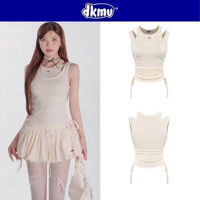 Áo thun croptop nữ kiểu ba lỗ DKMV thiết kế cổ áo đôi có thắt nơ hai bên màu kem xinh Phedra Top | K-T16-K