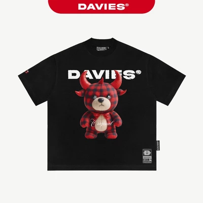 Áo thun đen nam nữ họa tiết DAVIES local brand màu đen form rộng vải cotton thoáng mát Tee Rebel Devil Teddy I D37-T4