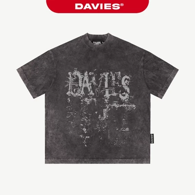Áo thun wash in họa tiết DAVIES màu xám form rộng tay lỡ nam nữ cotton Renaissance Tee| D-T11