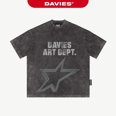 Áo wash xám in họa tiết ngôi sao DAVIES thun cotton form rộng tay lỡ nam nữ Athletic Dept Tee| D-T10