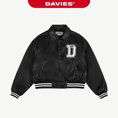 Áo khoác varsity da croptop nữ DAVIES dáng ngắn local brand Davies Leather Cropped Varsity Jacket| D15-AK33