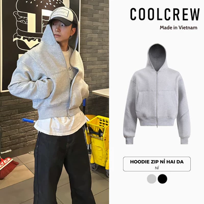 Áo Hoodie Zip Nỉ Hai Da Form Boxy 𝐂𝐎𝐎𝐋𝐂𝐑𝐄𝐖 Khoá Nhựa Kéo Hai Đầu Phong Cách Basic AHO074