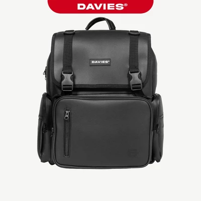 Balo da đi học DAVIES nữ nam chống nước nhiều ngăn local brand đen trơn đựng laptop 15 inch Leather Box Backpack |D-P35