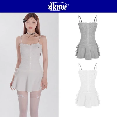 Đầm nữ hai dây bo chun nhún DKMV dáng váy xòe thắt nơ hai bên hông logo cá inox đáng yêu Soo Ah Dress | K-D30