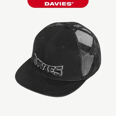 Nón lưỡi trai nam nữ hiphop DAVIES thiết kế phối lưới chữ thêu cách điệu dây cài nút bấm màu đen Mesh Snapback | D-C11