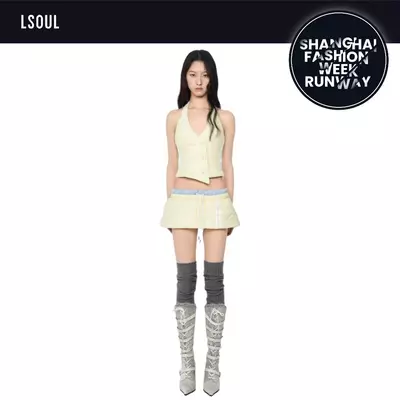 LSOUL Set Áo Yếm Cutout Nút Cài Cá Tính + Chân Váy Cạp Chun Phối Sọc Hebe A25052821 CV25050725