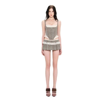 LSOUL - Moni Set Áo Corset Hai Dây Phối Voan + Chân Váy Miniskirt Cạp Voan A25072830 CV25070727