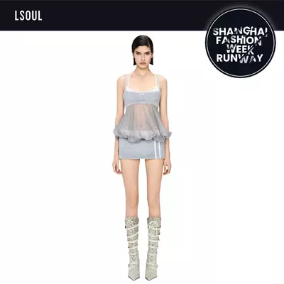 LSOUL Đầm Body Hai Dây Phối Voan Xuyên Thấu Thiết Kế Cúp Ngực Quyến Rũ Cros Dress V25051673