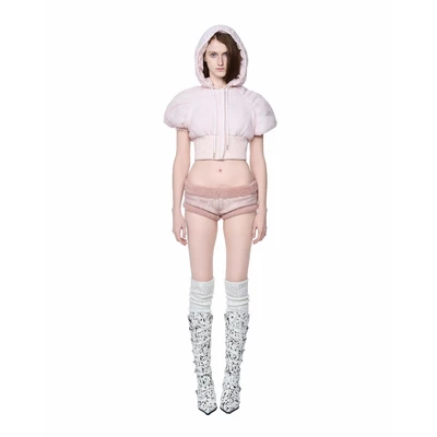 LSOUL - Áo Hoodie Croptop Tay Bồng Cá Tính + Quần Short Co Giãn Pinky Set A25052817