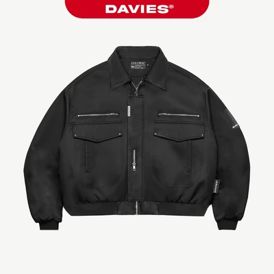 Áo khoác dù croptop nam nữ DAVIES chất liệu dù protex bền và kháng nước màu đen Crop Bomber Jacket Classy | D38-AK3