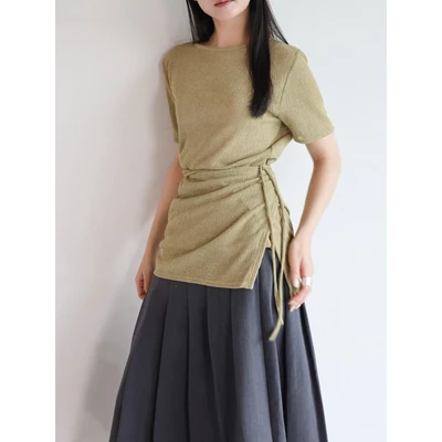 Áo len tay ngắn mix layer tà phối nhiều kiểu 𝐒𝐎𝐌𝐒 | 𝐌𝐮𝐭𝐞𝐝 𝐓𝐨𝐩