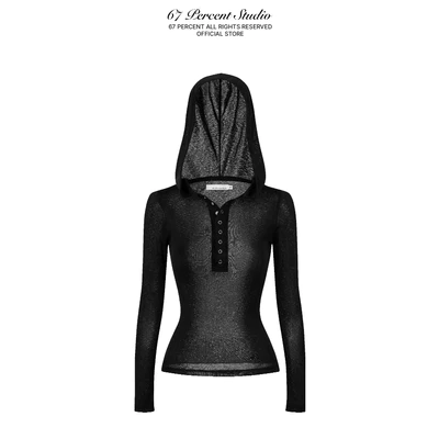 Áo Thun Tay Dài Có Mũ 67PERCENT / 67% Chất Liệu Cotton Màu Đen - PAPER HOOD LONGSLEEVES