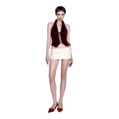 LSOUL - Cinza Top Áo Corset Đan Dây Thiết Kế Lông Mềm Quyến Rũ A24122794 A24122793 Women