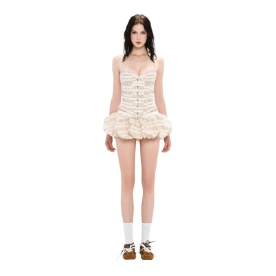 LSOUL - Bloom Set Áo Corset Hai Dây Cúp Ngực + Chân Váy Bubble Cạp Chun A25072835 M25070597