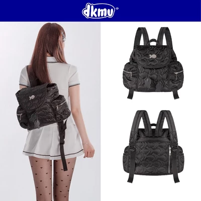Balo mini nữ dễ thương chần bông DKMV dây rút với họa tiết hình Cá nổi màu đen nắp gập Puffy Puffy Backpack| K-P49-D