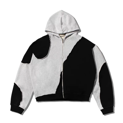 Áo khoác HOODIE SHADOW BOXY màu XÁM-ĐEN fullzip form crop - HIGHCLUB - Unisex.