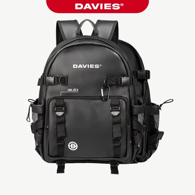 Balo da đi học nhiều ngăn DAVIES nam nữ màu đen Leather Tactical Backpack