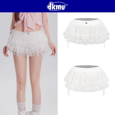 Chân váy ngắn xếp tầng xuyên thấu DKMV thiết kế phối ren thắt nơ hai bên đáng yêu màu trắng Tulle Ballet Skirt | K-V6