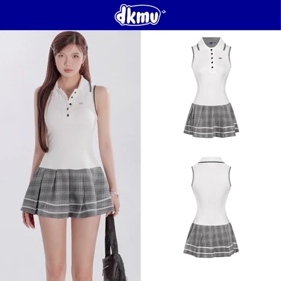 Váy polo nữ dáng sát nách xếp ly DKMV thiết kế viền tương phản phối hoạ tiết caro năng động Volley Dress | K-D14