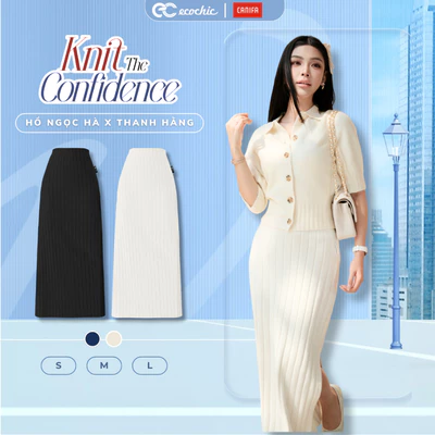 (LINK SALE) [ECOCHIC x CANIFA] Chân Váy Dài Ôm Nhẹ Xẻ Tà Dệt Gân Dọc Chất Liệu Cao Cấp Chính Hãng HNH EC04