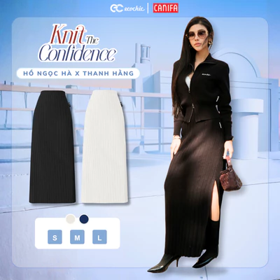 [ECOCHIC x CANIFA] Chân Váy Len Dáng Dài Xẻ Tà Một Bên Dệt Gân Cao Cấp Mềm Mịn Chính Hãng HNH EC04