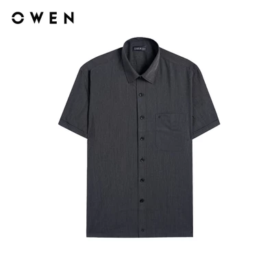 Owen - Áo sơ mi ngắn tay Body Fit AB258042NT màu Đen chất liệu Poly Rayon