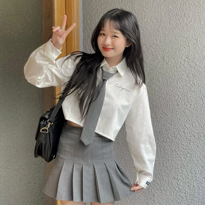 Chân váy ngắn tennis Hologram phong cách nữ sinh Châu Á, HOLO SKIRT/XÁM SỌC NHỎ